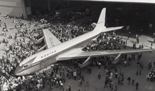 The Model 367-80, better known as the Dash 80, is rolled out of Boeing’s facility in Renton, Washington on May 14, 1954. Note the registration N70700. (National Air and Space Museum)